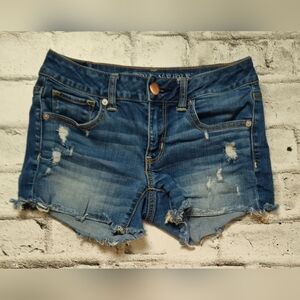 American Eagle Midi Distressed Denim Jean Shorts